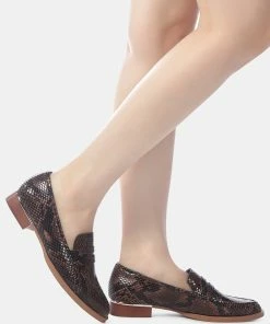 Rag & Co Loafers & Ballerinas NADIA Brown Snake Textured Loafers