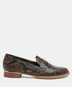Rag & Co Loafers & Ballerinas NADIA Brown Snake Textured Loafers