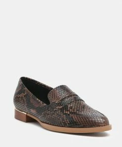 Rag & Co Loafers & Ballerinas NADIA Brown Snake Textured Loafers