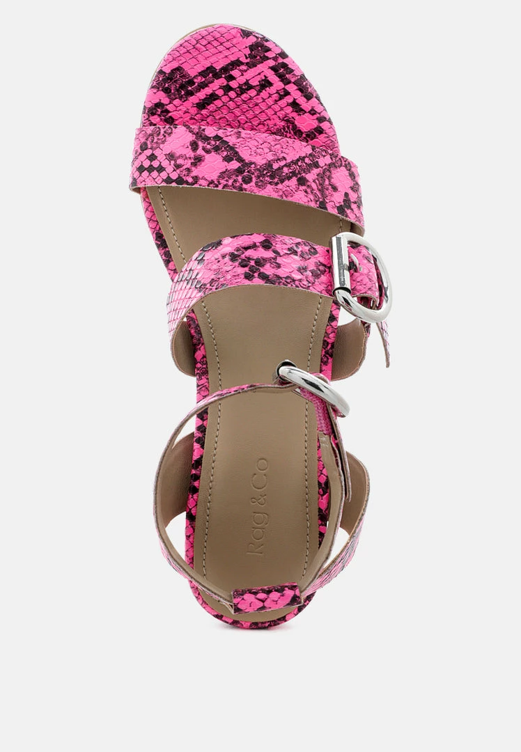 Rag & Co NELLA Fuchsia Stacked Heel Leather Sandal Sandals 8 Rag & Co NELLA Fuchsia Stacked Heel Leather Sandal Sandals