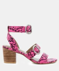Rag & Co NELLA Fuchsia Stacked Heel Leather Sandal Sandals