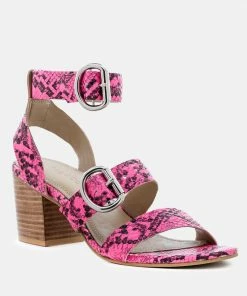 Rag & Co NELLA Fuchsia Stacked Heel Leather Sandal Sandals