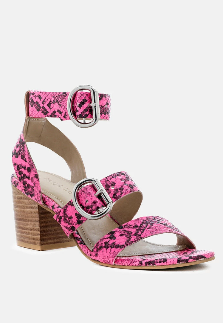 Rag & Co NELLA Fuchsia Stacked Heel Leather Sandal Sandals 3 Rag & Co NELLA Fuchsia Stacked Heel Leather Sandal Sandals