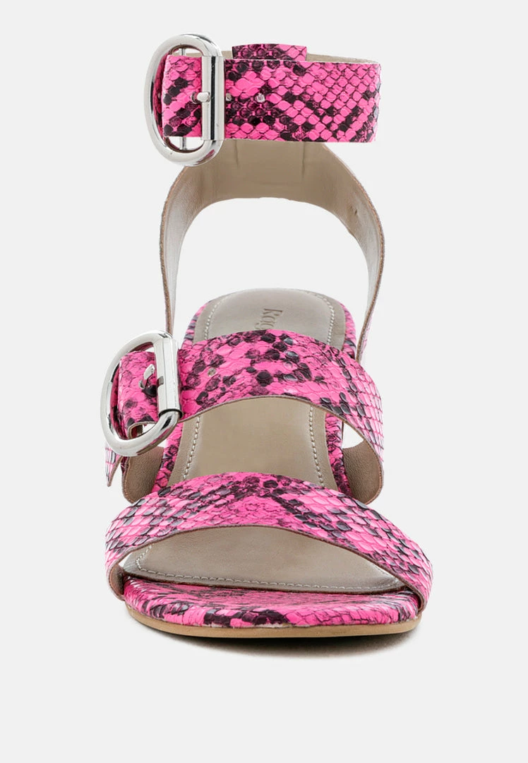 Rag & Co NELLA Fuchsia Stacked Heel Leather Sandal Sandals 5 Rag & Co NELLA Fuchsia Stacked Heel Leather Sandal Sandals