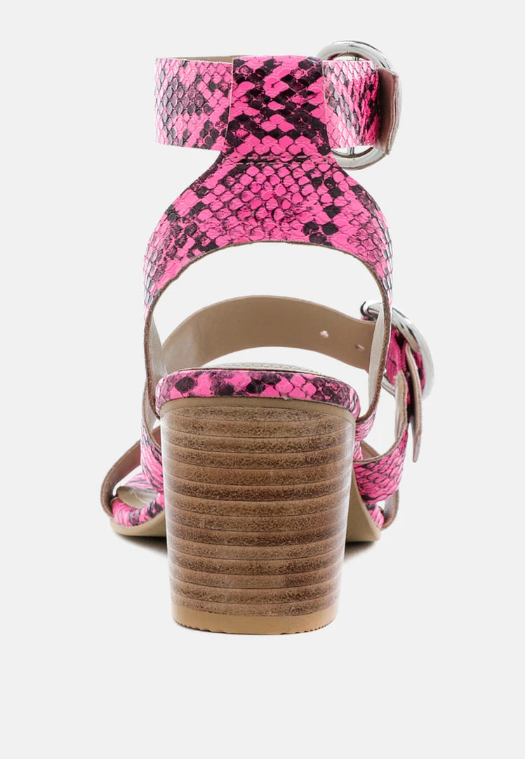 Rag & Co NELLA Fuchsia Stacked Heel Leather Sandal Sandals 7 Rag & Co NELLA Fuchsia Stacked Heel Leather Sandal Sandals