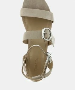Rag & Co Sandals NELLA Nude Stacked Heel Leather Sandal