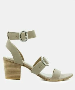 Rag & Co Sandals NELLA Nude Stacked Heel Leather Sandal