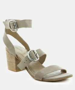 Rag & Co Sandals NELLA Nude Stacked Heel Leather Sandal