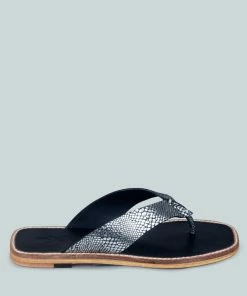 Rag & Co X OLSEN Broad Thong Flats In Black Snake