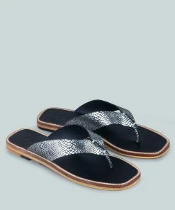 Rag & Co X OLSEN Broad Thong Flats In Black Snake