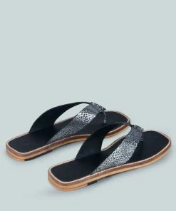 Rag & Co X OLSEN Broad Thong Flats In Black Snake