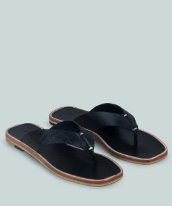 Rag & Co X OLSEN Broad Thong Flats In Black