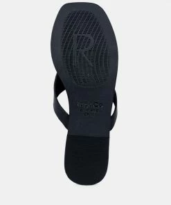 Rag & Co OROFER Black Soft Leather Luxury Thong Flats