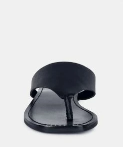 Rag & Co OROFER Black Soft Leather Luxury Thong Flats