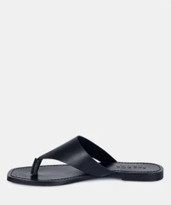 Rag & Co OROFER Black Soft Leather Luxury Thong Flats