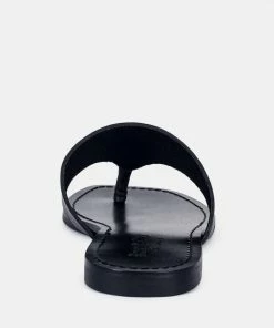 Rag & Co OROFER Black Soft Leather Luxury Thong Flats