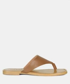 Rag & Co OROFER Tan Soft Leather Luxury Thong Flats