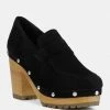 Rag & Co Clogs OSAGE Black Clog Loafers In Fine Suede