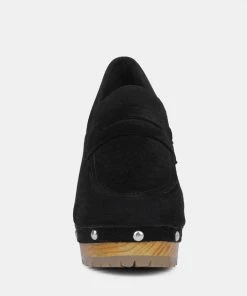 Rag & Co Clogs OSAGE Black Clog Loafers In Fine Suede