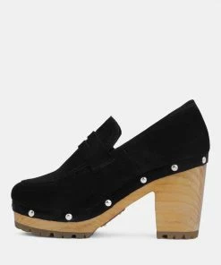 Rag & Co Clogs OSAGE Black Clog Loafers In Fine Suede
