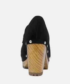 Rag & Co Clogs OSAGE Black Clog Loafers In Fine Suede