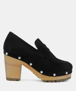 Rag & Co Clogs OSAGE Black Clog Loafers In Fine Suede