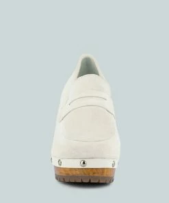 Rag & Co OSAGE White Clog Loafers In Fine Suede Clogs