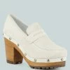 Rag & Co OSAGE White Clog Loafers In Fine Suede Clogs