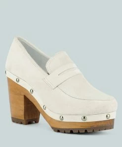 Rag & Co OSAGE White Clog Loafers In Fine Suede Clogs