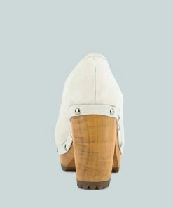 Rag & Co OSAGE White Clog Loafers In Fine Suede Clogs