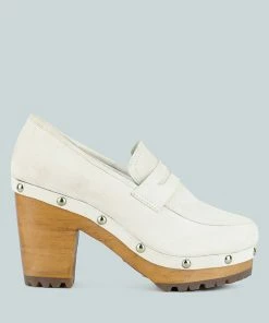 Rag & Co OSAGE White Clog Loafers In Fine Suede Clogs