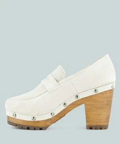 Rag & Co OSAGE White Clog Loafers In Fine Suede Clogs