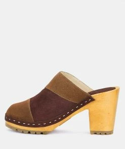 Rag & Co Ochroma Vintage Patchwork Suede Mule Clogs In Tan