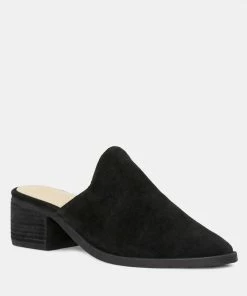Rag & Co PALMA Black Stacked Heel Mules