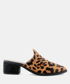 Rag & Co PALMA Leopard Print Stacked Heel Mules
