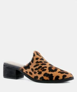 Rag & Co PALMA Leopard Print Stacked Heel Mules