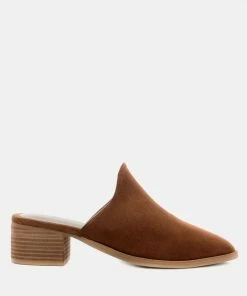 Rag & Co PALMA Tan Stacked Heel Mules