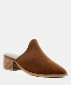 Rag & Co PALMA Tan Stacked Heel Mules