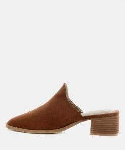 Rag & Co PALMA Tan Stacked Heel Mules