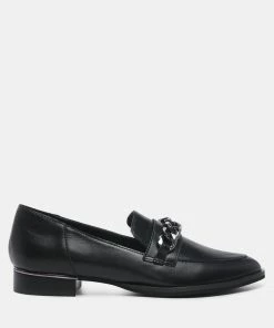 Rag & Co Loafers & Ballerinas POLA Black Leather Horsebit Loafers