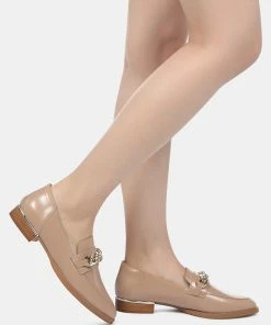 Rag & Co POLA Nude Leather Horsebit Loafers Loafers & Ballerinas