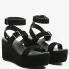 Rag & Co PORTIA Leather Wedge Sandal In Black 1 Rag & Co PORTIA Leather Wedge Sandal In Black