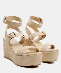 Rag & Co PORTIA Leather Wedge Sandal In Nude