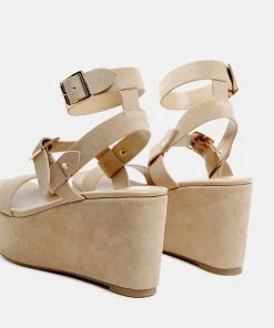 Rag & Co PORTIA Leather Wedge Sandal In Nude 10 Rag & Co PORTIA Leather Wedge Sandal In Nude