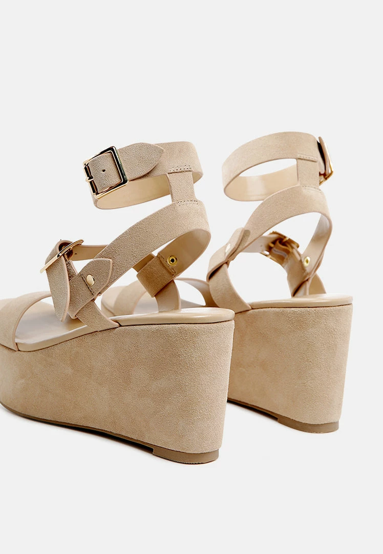 Rag & Co PORTIA Leather Wedge Sandal In Nude 5 Rag & Co PORTIA Leather Wedge Sandal In Nude