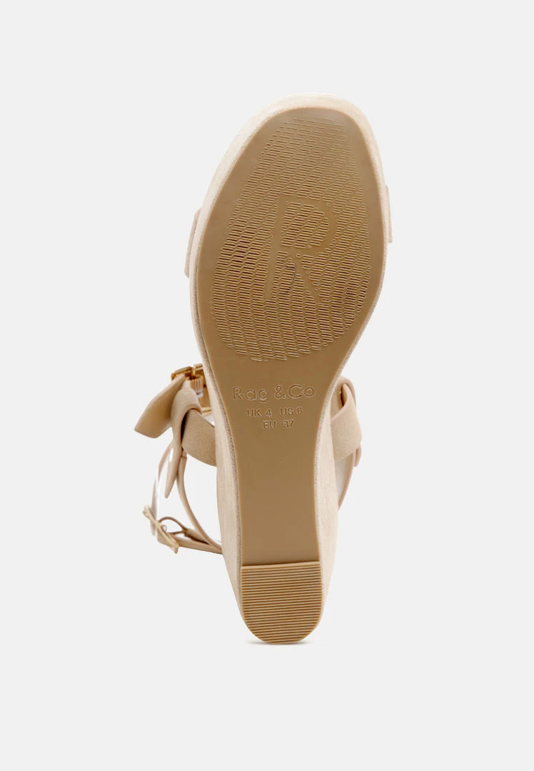 Rag & Co PORTIA Leather Wedge Sandal In Nude 6 Rag & Co PORTIA Leather Wedge Sandal In Nude