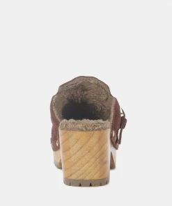 Rag & Co PRUNUS Brown Buckled Suede Round Toe Mule Clogs