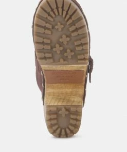 Rag & Co PRUNUS Brown Buckled Suede Round Toe Mule Clogs