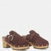 Rag & Co PRUNUS Brown Buckled Suede Round Toe Mule Clogs
