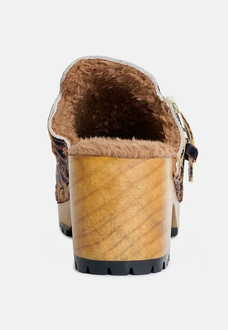 Rag & Co PRUNUS Leopard Buckled Suede Round Toe Mule Clogs 7 Rag & Co PRUNUS Leopard Buckled Suede Round Toe Mule Clogs